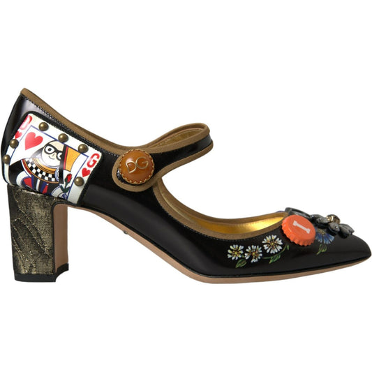 Dolce & Gabbana Black Leather Crystal Mary Jane Pumps Shoes Dolce & Gabbana Dark Slate Gray