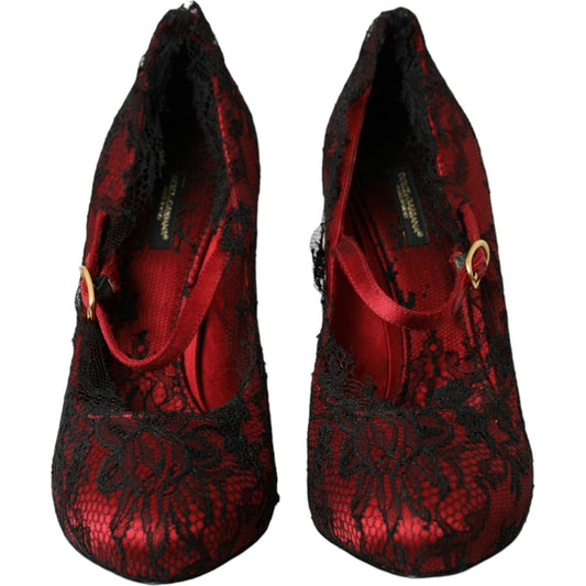 Dolce & Gabbana Red Black Floral Lace Mary Jane Pumps Shoes Dolce & Gabbana Black