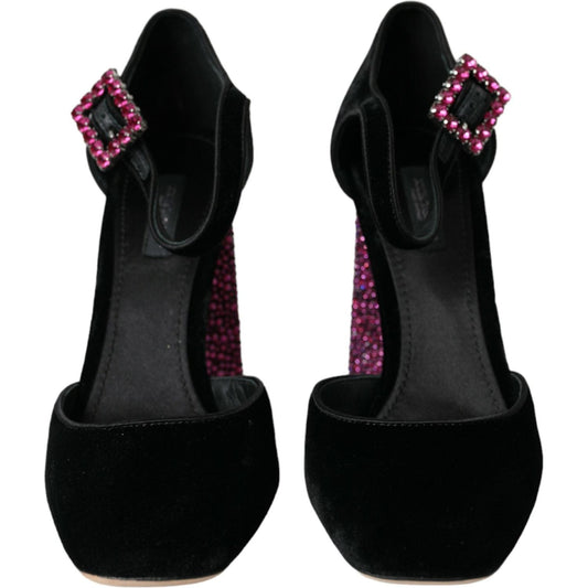 Dolce & Gabbana Black Velvet Strass Crystal Mary Janes Shoes Dolce & Gabbana Black