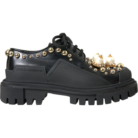 Dolce & Gabbana Black Leather Trekking Derby Embellished Shoes Dolce & Gabbana Dark Slate Gray