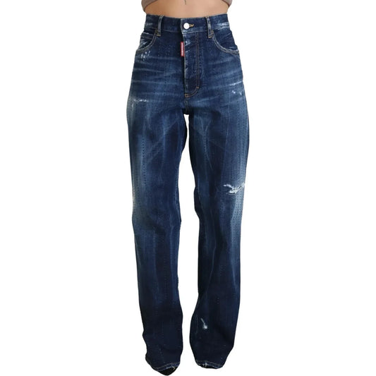 Dsquared² Blue High Waist Straight Denim Jeans San Diego 1728,67345645728,99% Cotton 1% Elastane,Blue,Clothing,Dsquared²,IT38 | XS,Jeans & Pants - Women - Clothing,Jeans Denim - Clothing,Preowned / Defect,Straight-Leg Jeans - Jeans Denim - Clothing,Women