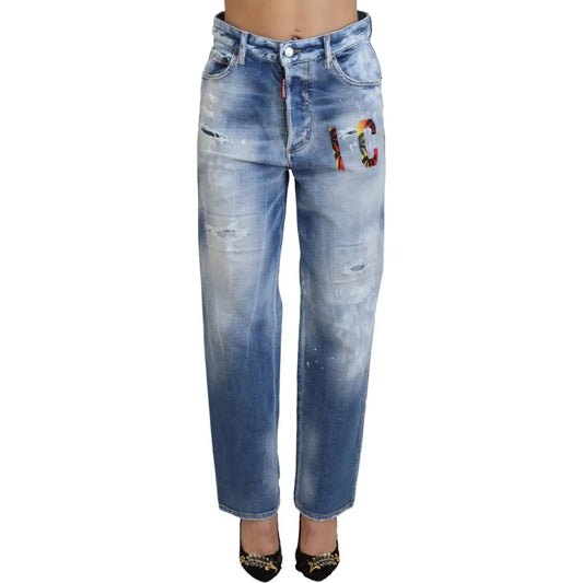 Dsquared² Blue Icon High Waist Straight Denim Jeans Boston 1728,67345645728,99% Cotton 1% Elastane,Blue,Clothing,Dsquared²,IT38 | XS,Jeans & Pants - Women - Clothing,Jeans Denim - Clothing,Preowned / Defect,Straight-Leg Jeans - Jeans Denim - Clothing,Wome