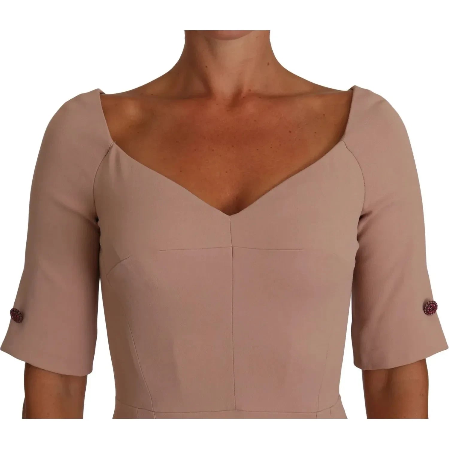 Dolce & Gabbana Dusty Pink Midi Sheath Crystal Buttons Dress