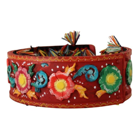 Dolce & Gabbana Multicolor Floral Wide Waist Carretto Belt Dolce & Gabbana Saddle Brown