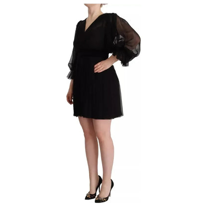 Dolce & Gabbana Black V-neck Long Sleeves Mini A-line Dress