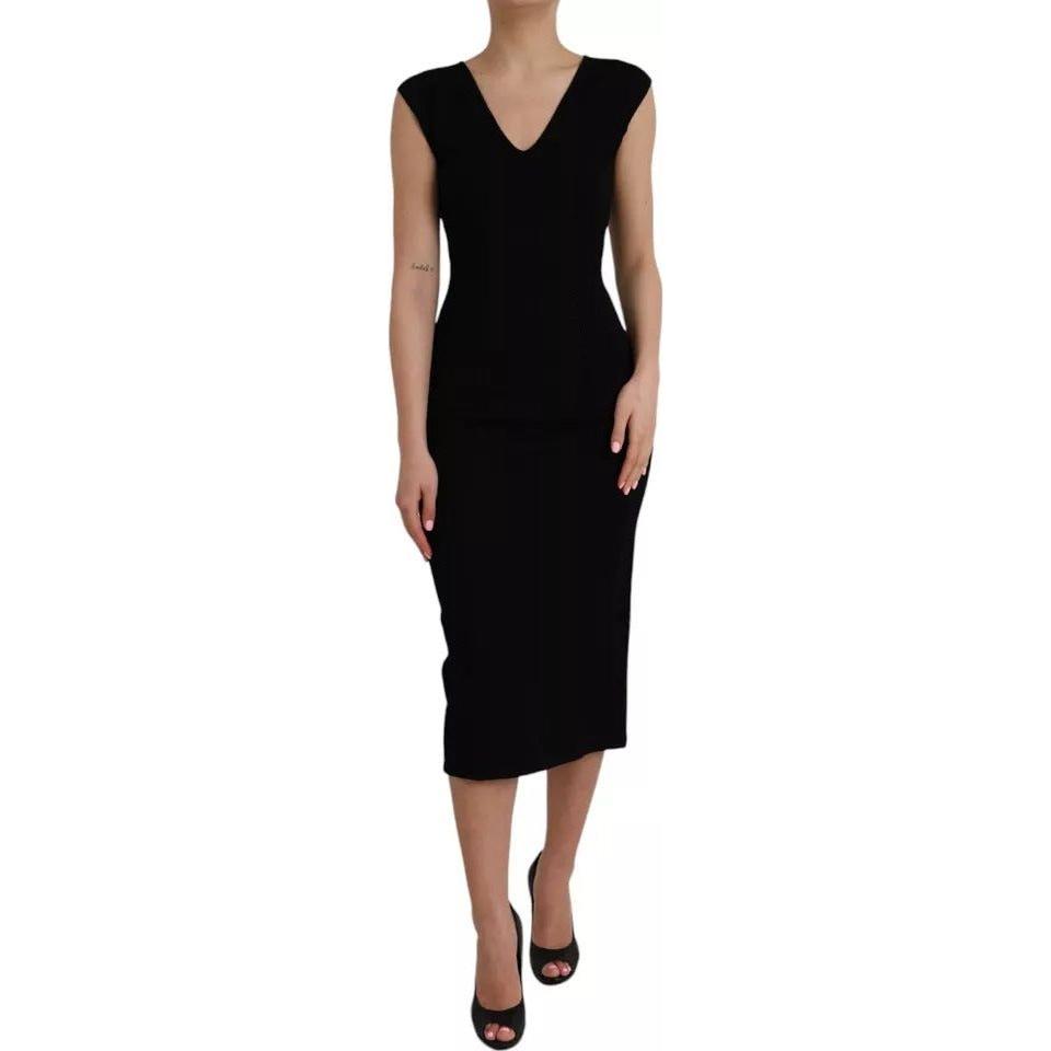 Dolce & Gabbana Black Viscose Sleeveless Bodycon Midi Dress DR281166-40