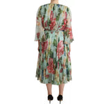 Dolce & Gabbana Green Floral Long Sleeve V-neck Midi Dress Dolce & Gabbana Rosy Brown