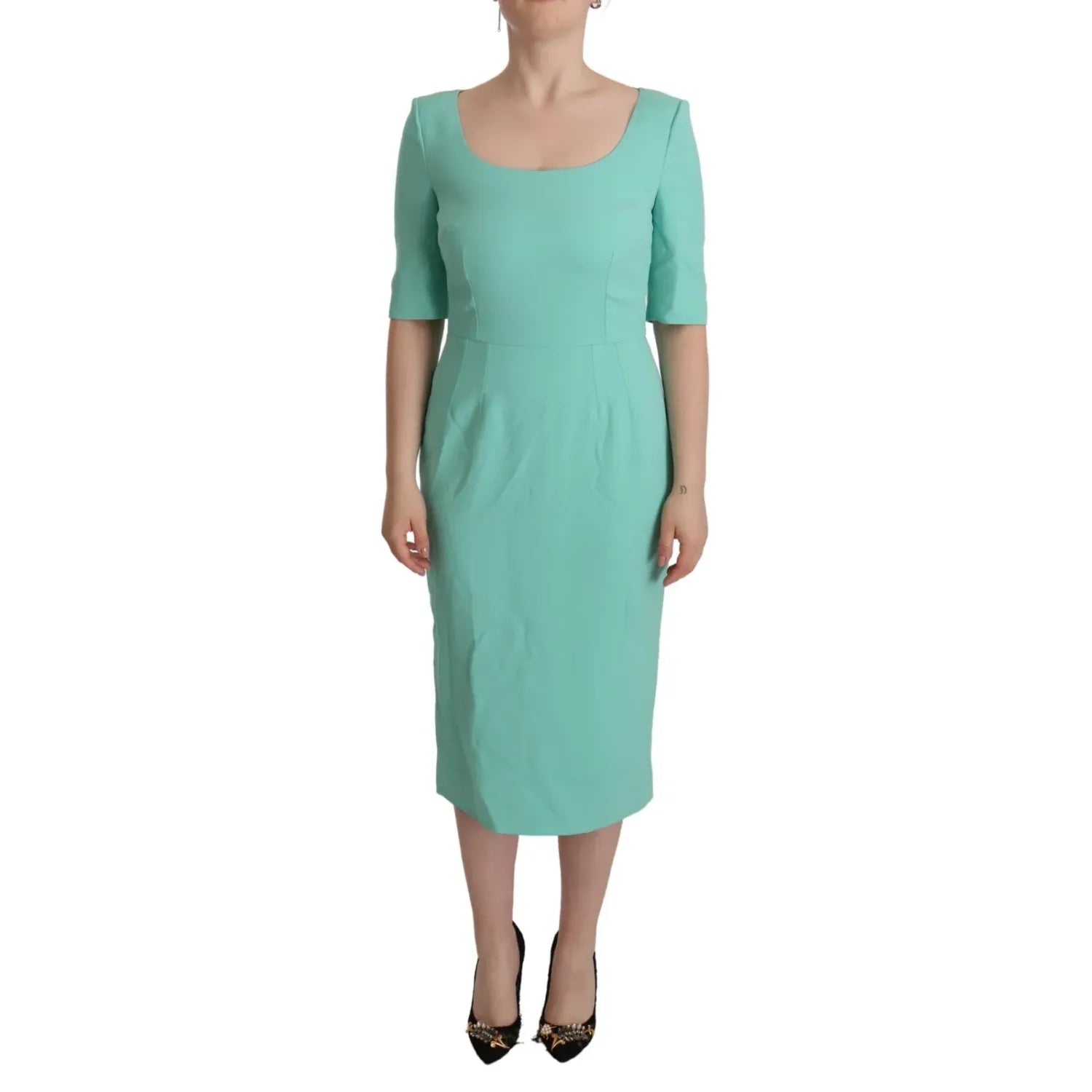 Dolce & Gabbana Mint Green Sheath Square Neckline Midi Dress