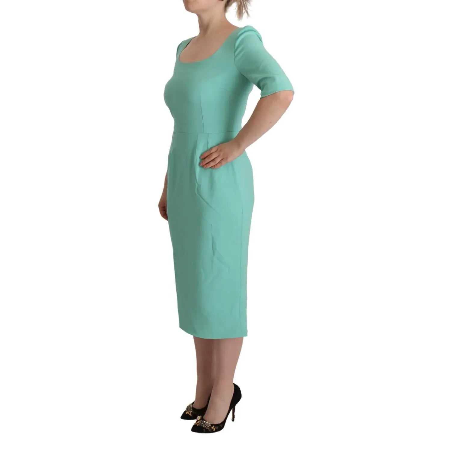 Dolce & Gabbana Mint Green Sheath Square Neckline Midi Dress