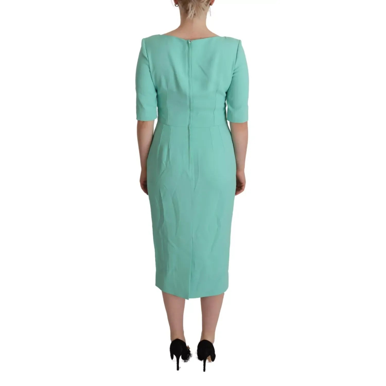 Dolce & Gabbana Mint Green Sheath Square Neckline Midi Dress
