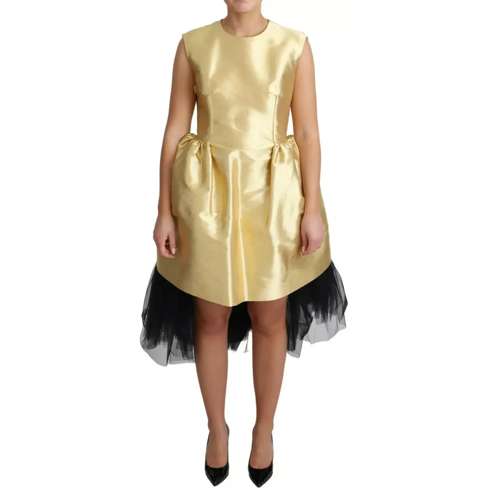Dolce & Gabbana Gold Polyester Sleeveless A-line Tulle Dress DR2780-38
