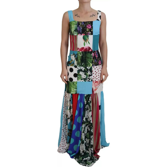 Dolce & Gabbana Silk Multicolor Patchwork Sheath Maxi Dress Dolce & Gabbana Dark Slate Gray