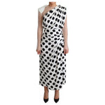 Dolce & Gabbana White Polka Dots Crystal One Shoulder Dress DR2798-40