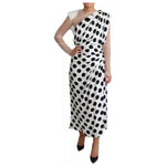 Dolce & Gabbana White Polka Dots Crystal One Shoulder Dress DR2798-40