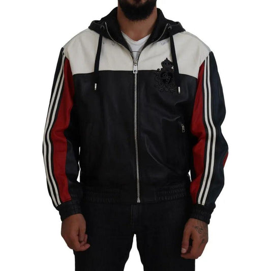 Dolce & Gabbana Black Leather Hooded Blouson Coat Jacket Dolce & Gabbana Gray