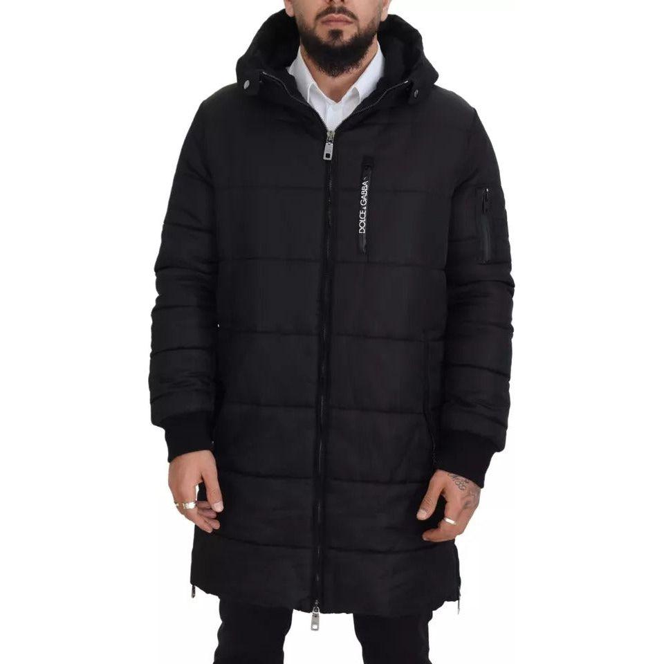 Dolce & Gabbana Black Nylon Hooded Parka Coat Winter Jacket JKT3456-46