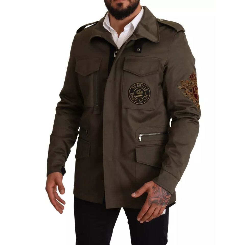 Dolce & Gabbana Green Cotton DG Love Blouson Coat Jacket