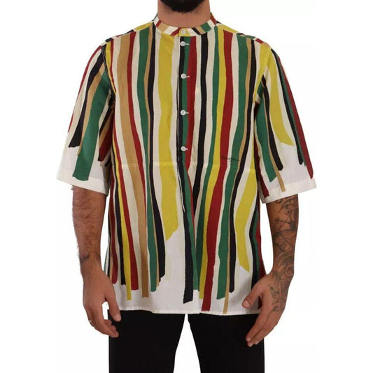 Dolce & Gabbana Multicolor Striped Linen Cotton Shirt Dolce & Gabbana Dark Khaki