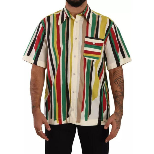 Dolce & Gabbana Multicolor Striped Short Sleeve Cotton Shirt Dolce & Gabbana Rosy Brown