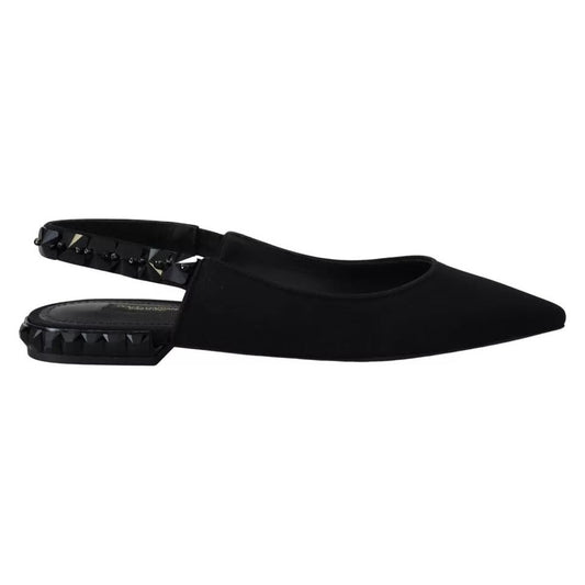 Dolce & Gabbana Black Flats Crystal Slingback Charmeuse Shoes Dolce & Gabbana Black