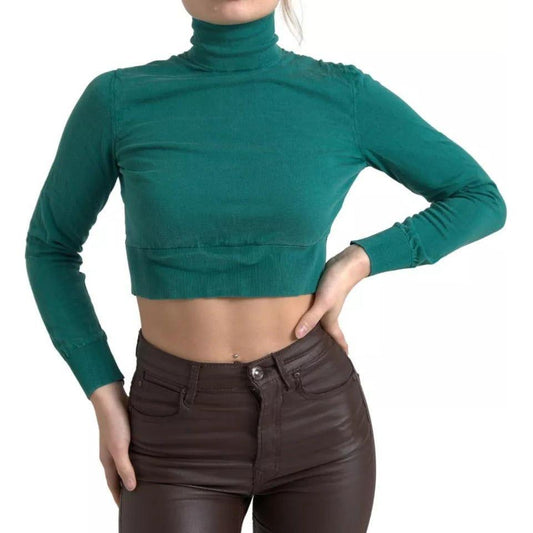 Dolce & Gabbana Dark Green Turtleneck Cropped Pullover Sweater Dolce & Gabbana Dark Slate Gray