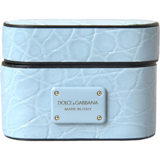 Dolce & Gabbana Light Blue Leather Metal Logo Plaque Airpods Case Dolce & Gabbana Light Blue