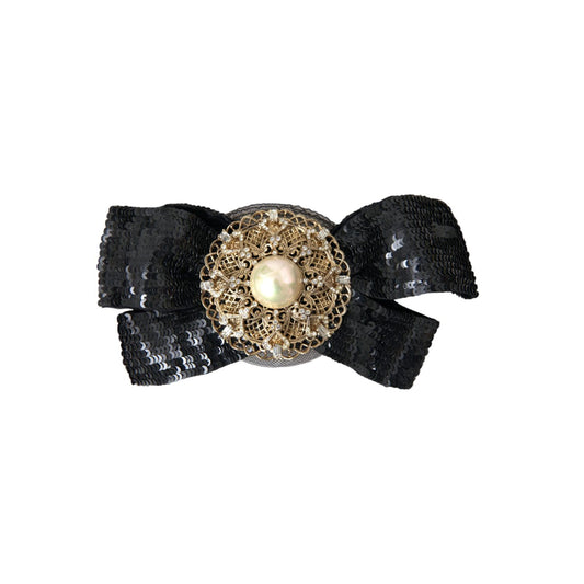 Dolce & Gabbana Black Sequin Pearl Handmade Brooch Hair Pin