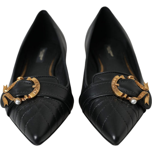 Dolce & Gabbana Black Devotion Leather Pointy Flats Shoes Dolce & Gabbana Black
