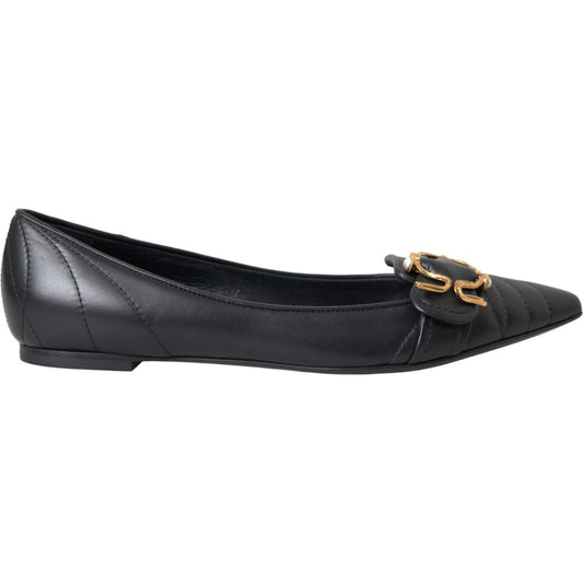 Dolce & Gabbana Black Devotion Leather Pointy Flats Shoes Dolce & Gabbana Dark Slate Gray