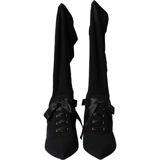 Dolce & Gabbana Black Stiletto Heels Mid Calf Boots Shoes Dolce & Gabbana Black