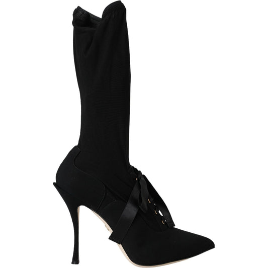 Dolce & Gabbana Black Stiletto Heels Mid Calf Boots Shoes Dolce & Gabbana Black