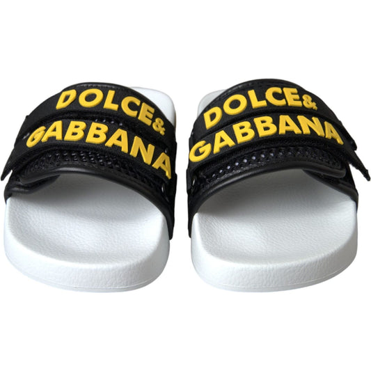 Dolce & Gabbana White Black Logo Beachwear Flats Sandals Shoes Dolce & Gabbana Black