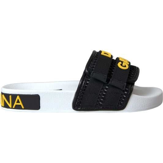 Dolce & Gabbana White Black Logo Beachwear Flats Sandals Shoes Dolce & Gabbana Dark Slate Gray