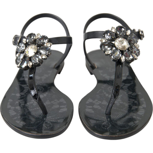 Dolce & Gabbana Black Crystal Flats Sandals Flip Flops Shoes Dolce & Gabbana Dark Slate Gray