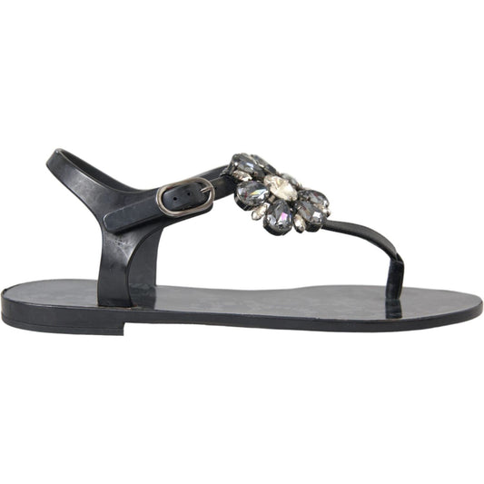 Dolce & Gabbana Black Crystal Flats Sandals Flip Flops Shoes Dolce & Gabbana Dark Slate Gray