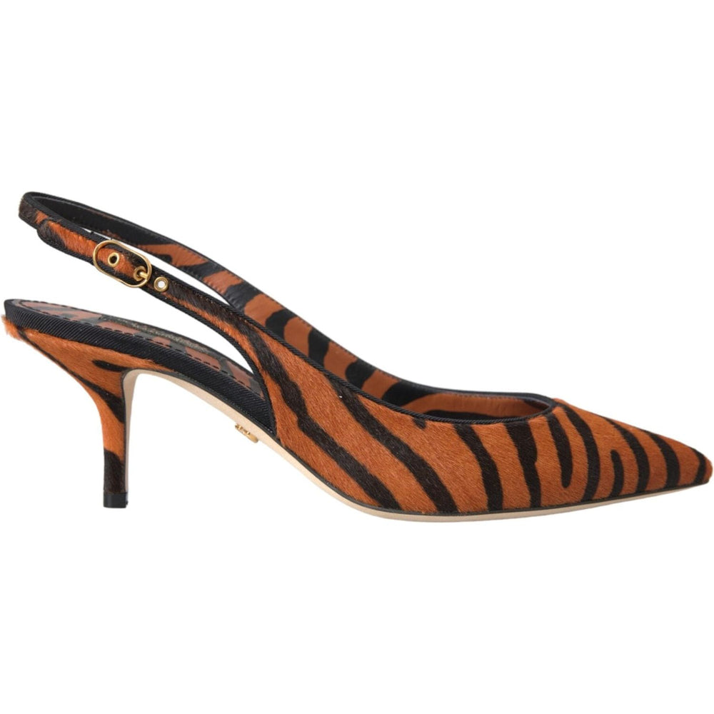Dolce & Gabbana Black Orange Zebra Leather Slingbacks Shoes LA11133-35