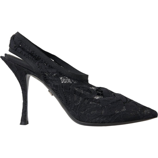 Dolce & Gabbana Black Lace Stretch Heels Slingbacks Shoes Dolce & Gabbana Dark Slate Gray