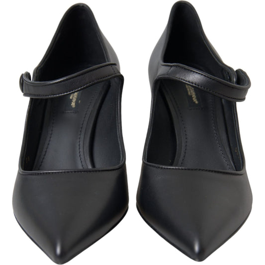 Dolce & Gabbana Black Leather Logo Heels Mary Janes Pumps Shoes Dolce & Gabbana Dark Slate Gray