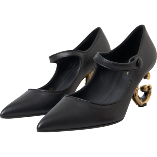 Dolce & Gabbana Black Leather Logo Heels Mary Janes Pumps Shoes Dolce & Gabbana Dark Slate Gray