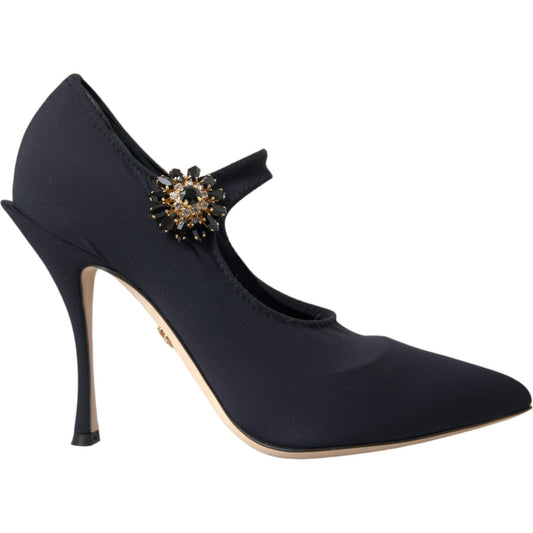 Dolce & Gabbana Black Mary Jane Jersey Crystal Pumps Shoes Dolce & Gabbana Dark Slate Gray