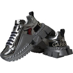 Dolce & Gabbana Silver Leather Super Queen Sneakers Shoes LA11077-36