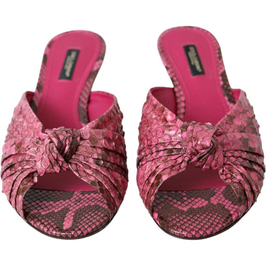 Dolce & Gabbana Pink Exotic Leather Kitten Heels Slides Shoes Dolce & Gabbana Maroon