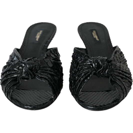 Dolce & Gabbana Black Exotic Leather Heels Slides Shoes Dolce & Gabbana Dark Slate Gray
