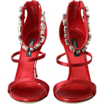 Dolce & Gabbana Red Keira Satin Crystals Sandals Heels Shoes Dolce & Gabbana Brown