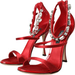 Dolce & Gabbana Red Keira Satin Crystals Sandals Heels Shoes Dolce & Gabbana Brown