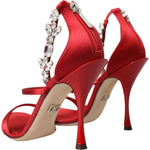 Dolce & Gabbana Red Keira Satin Crystals Sandals Heels Shoes Dolce & Gabbana Brown