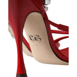 Dolce & Gabbana Red Keira Satin Crystals Sandals Heels Shoes Dolce & Gabbana Saddle Brown