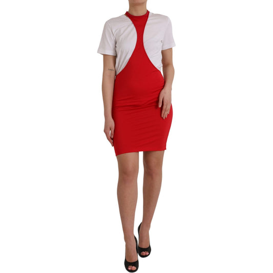 Dolce & Gabbana Red Nylon Stretch Bodycon Sheath Mini Dress Dolce & Gabbana Brown