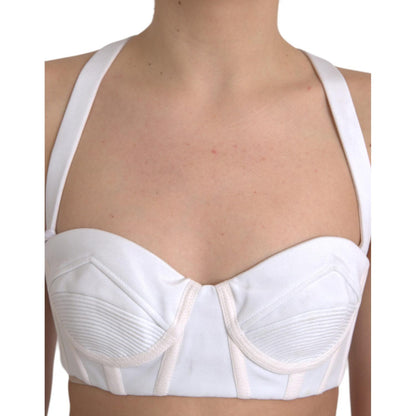 Versace White Viscose Bustier Sleeveless Cropped Top