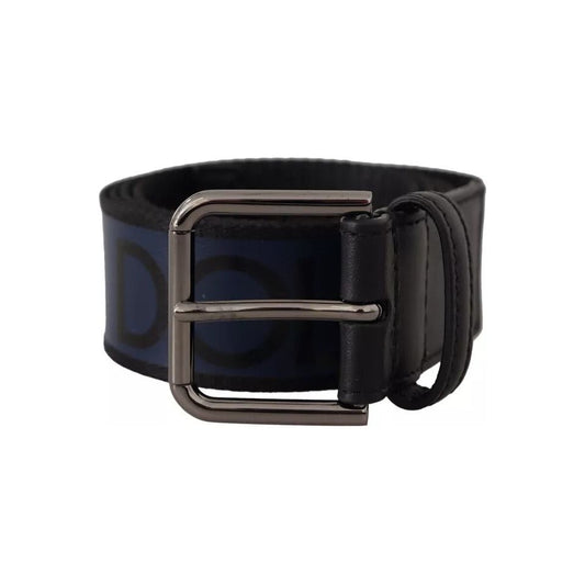 Dolce & Gabbana Blue Black Logo Print Silver Buckle Belt BEL8391-90